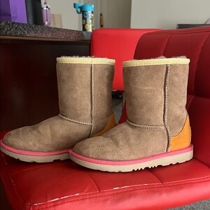 UGG Tan Boots with Pink and Orange Details